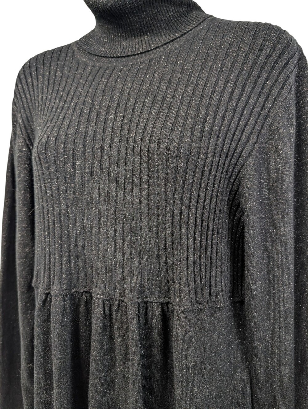 Apt. 9 Women Black Sparkle Turtleneck Sweater Dress Size XL Metallic Long Sleeve - Picture 4 of 7